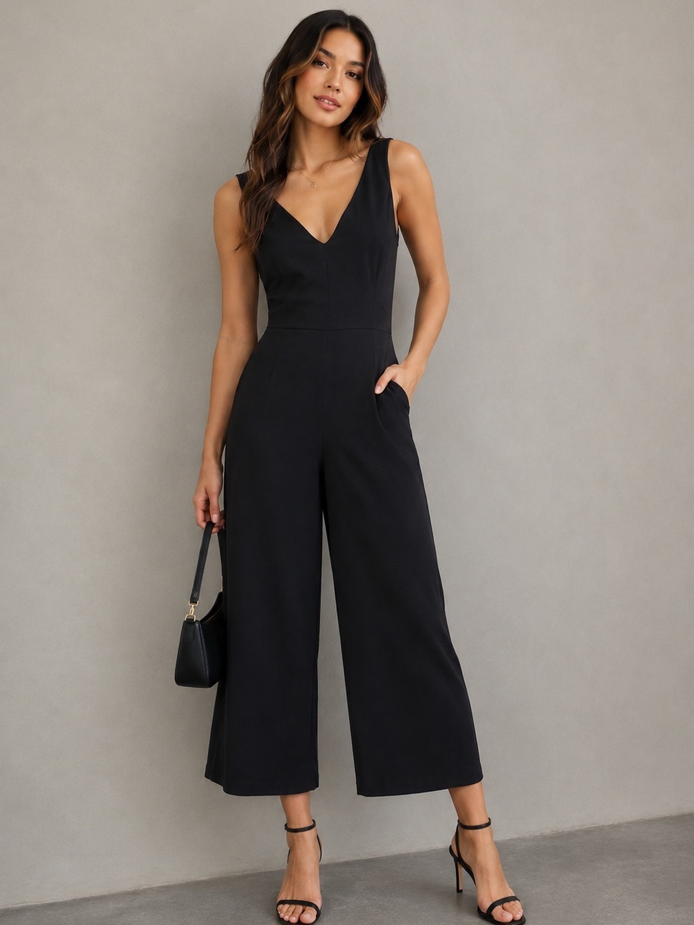 Wilfred Black V-Neck Wide-Leg Sleeveless Jumpsuit
